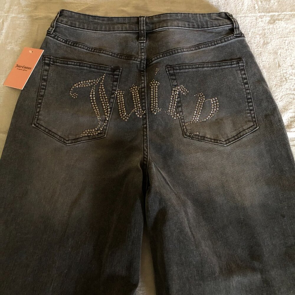 Juicy Couture Lunita Jeans Women 11/30 Black Wide Leg High Rise Rhinestone Bling